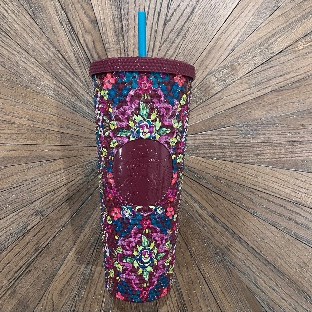 Starbucks 2025 Fall Floral Bling 24oz Venti Cold Cup Tumbler Maroon Purple NWOT